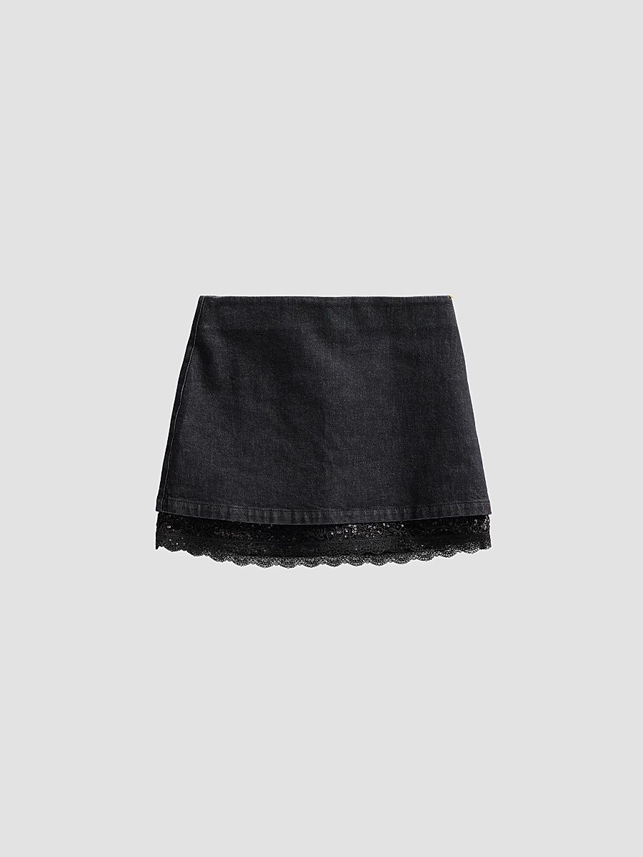 ALICE + OLIVIA Women's Rubi Denim Lace-Trim Mini Skirt - Clarissa Black Black - Size 31