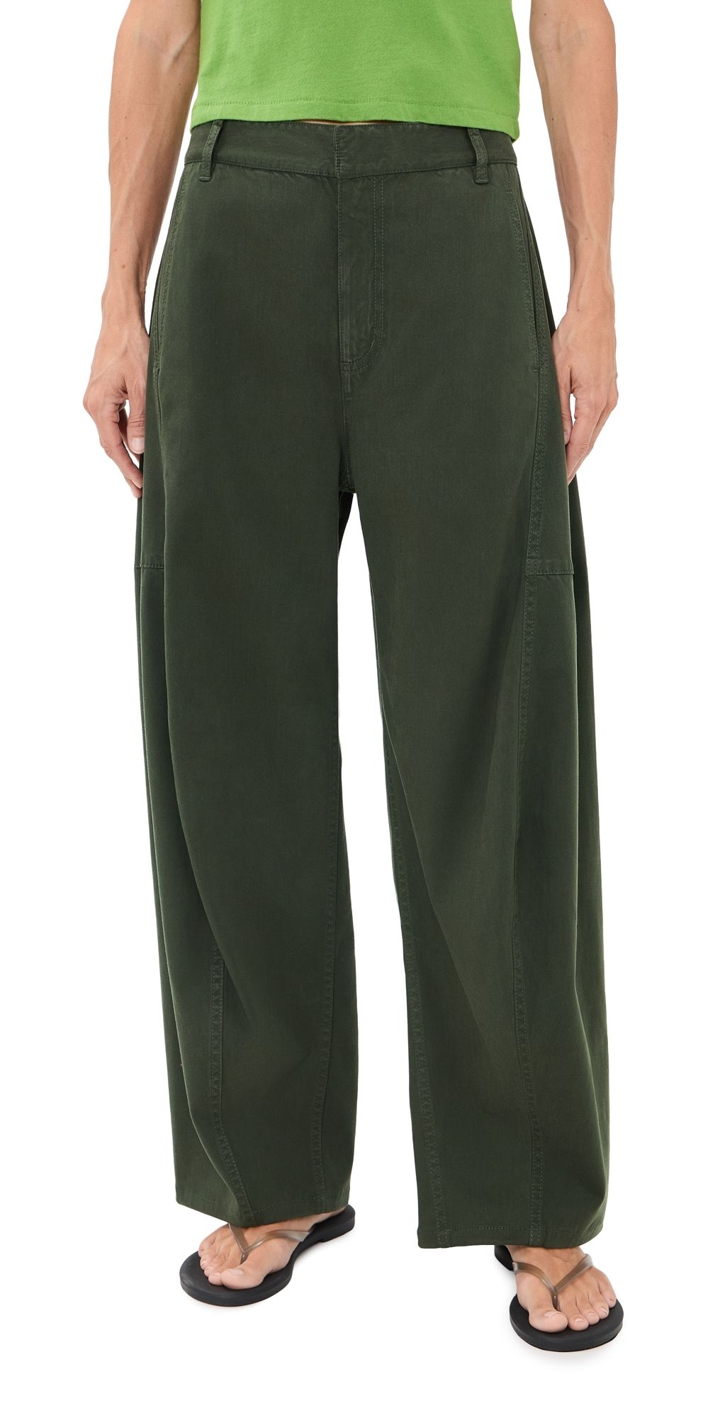 Tibi Petite Sid Reactive Garment Dyed Stretch Pants Army Green 25