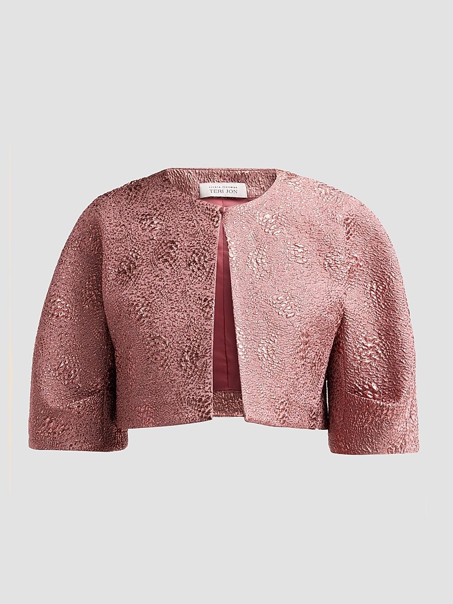 Women's Metallic Jacquard Bolero Jacket - Rose Gold - Size 16