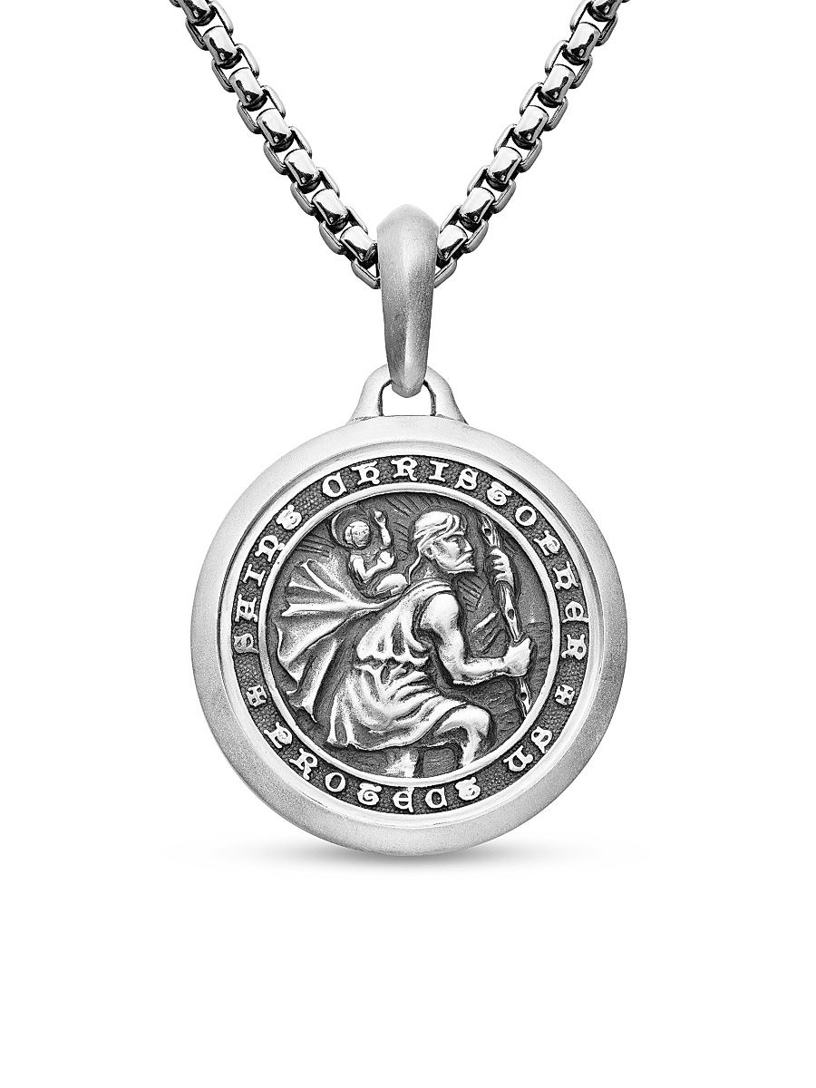 Men's St. Christopher Amulet in Sterling Silver, 34.5mm - Silver