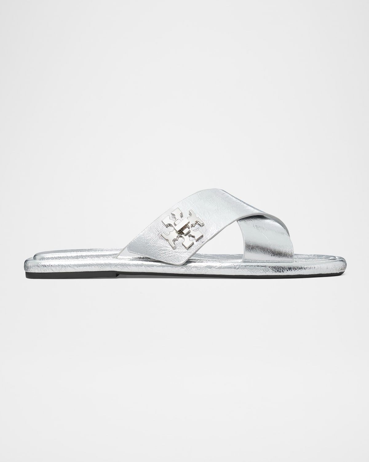 Crisscross Metallic Medallion Slide Sandals