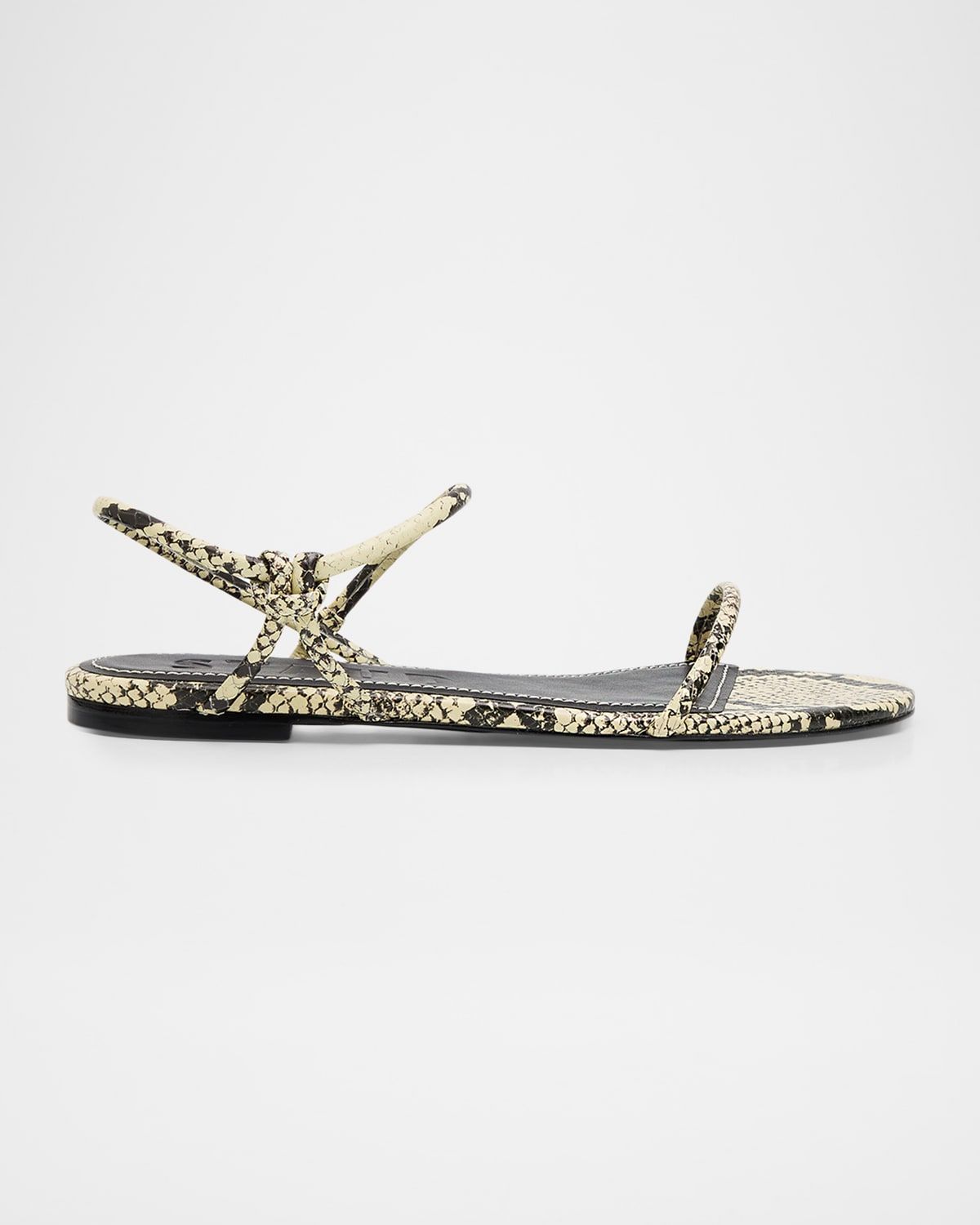 Laurel Snake-Embossed Leather Flat Sandals