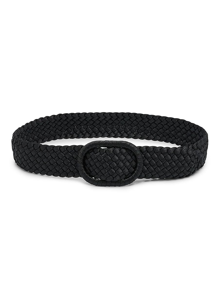Women's Wide Braided Leather & Nylon Belt - Black