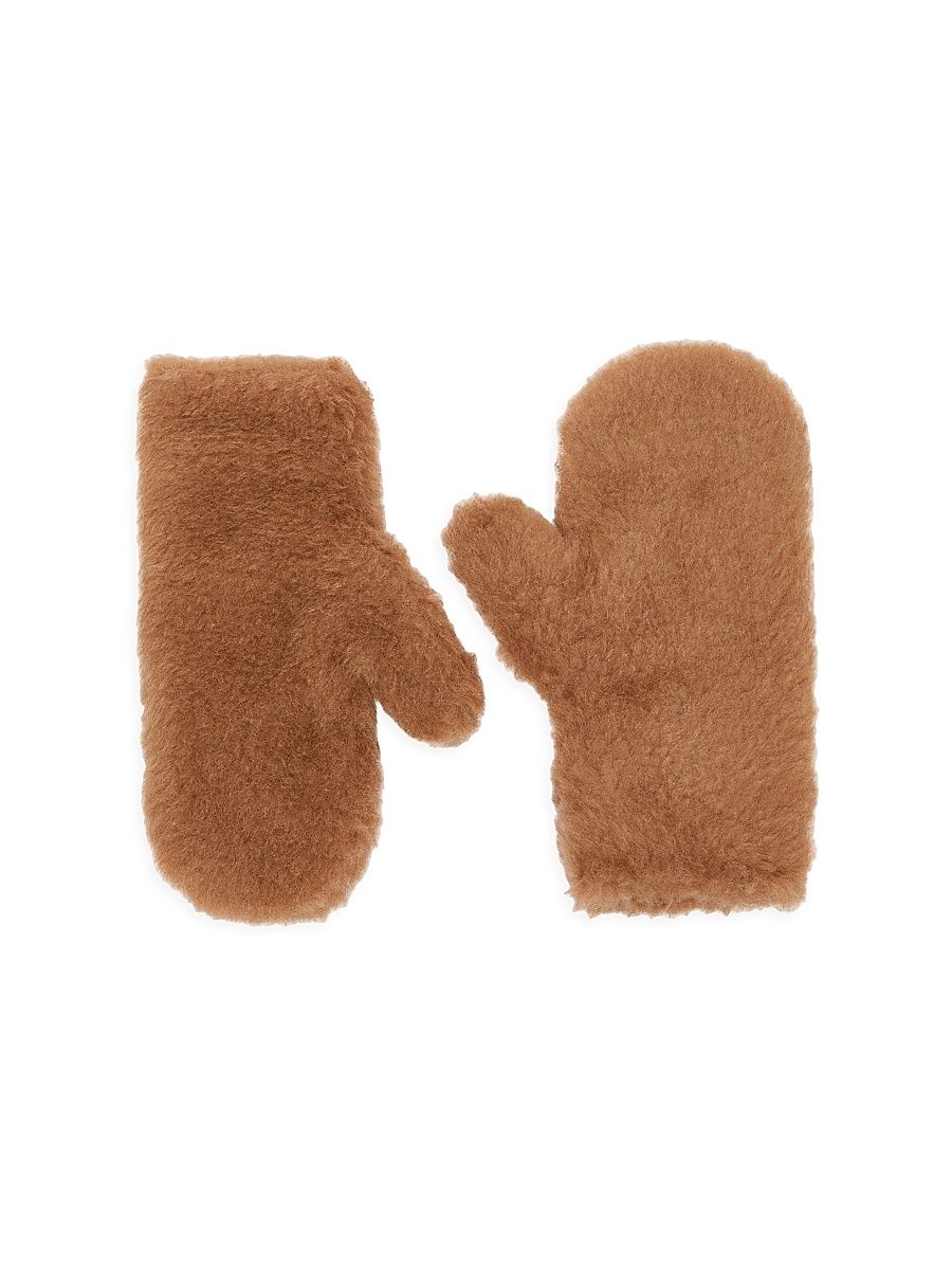 Women's Teddy Fabric Mittens - Camel - Size Small