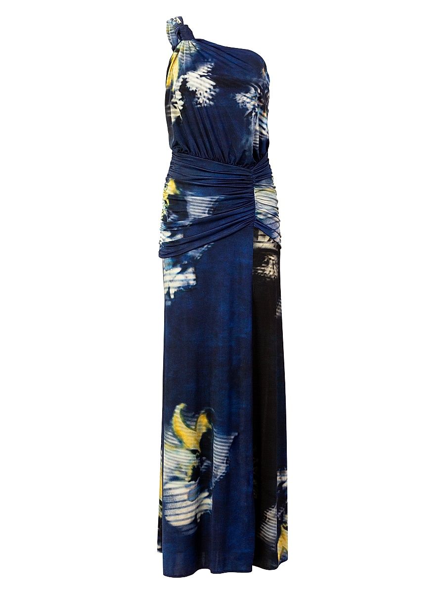 Women's Antara Ruched One-Shoulder Maxi Dress - Midnight Flower - Size Medium