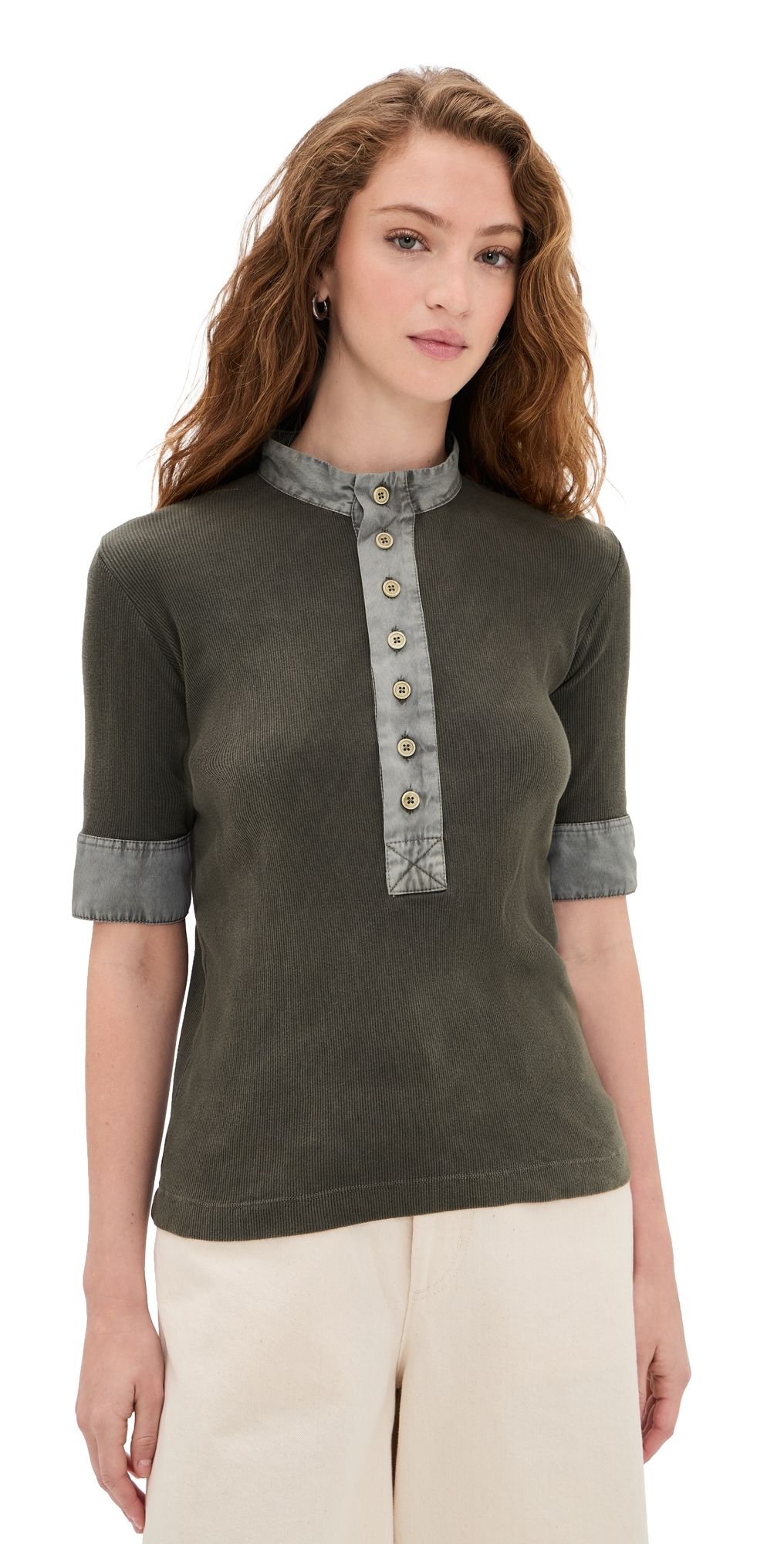 ALL THREE Maria Shirt Army Green M