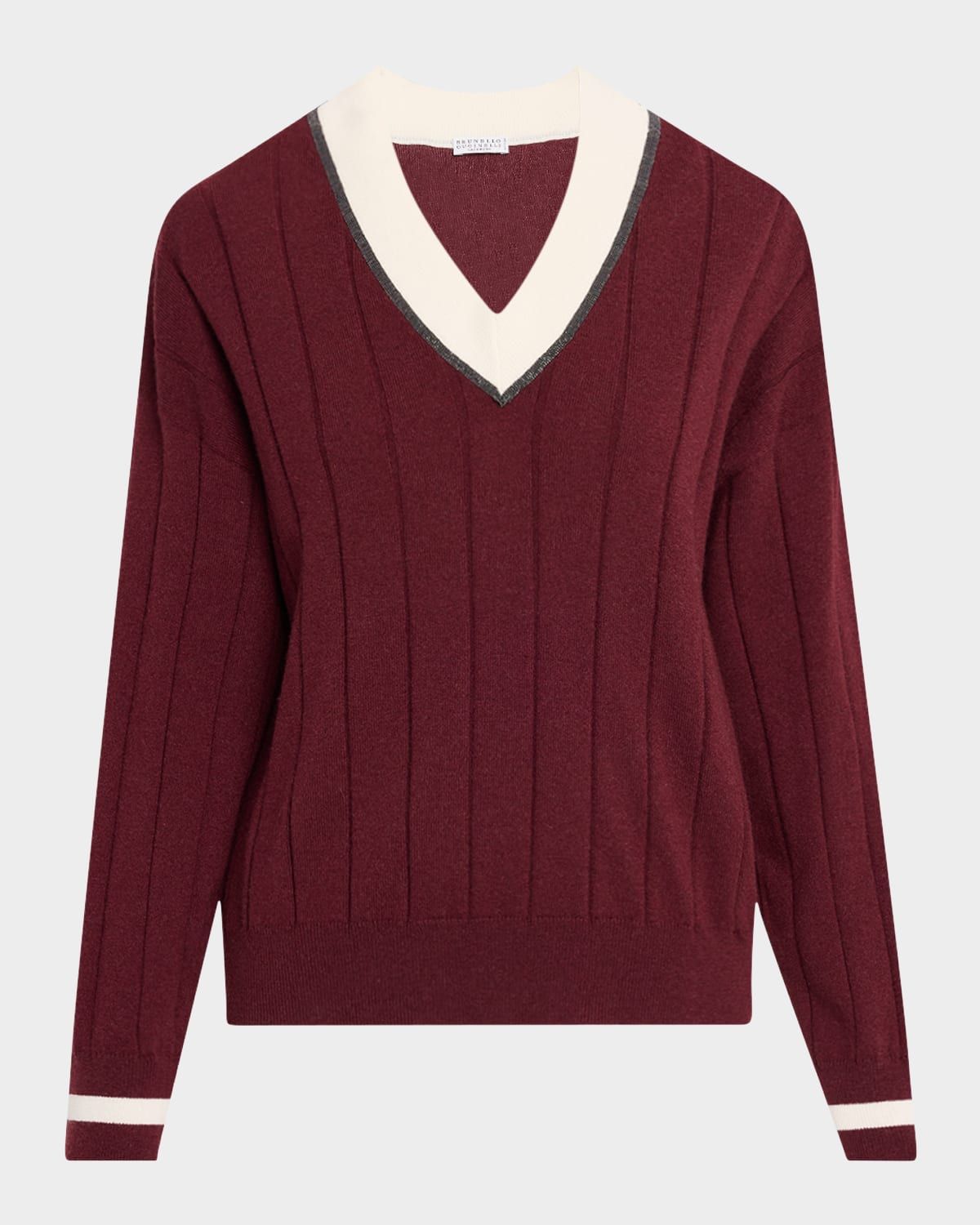 Monili V-Neck Cashmere Rib Knit Sweater