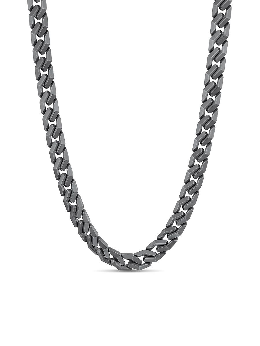 Men's Curb Chain Angular Link Necklace in Titanium, 11.5MM - Silver - Size 22