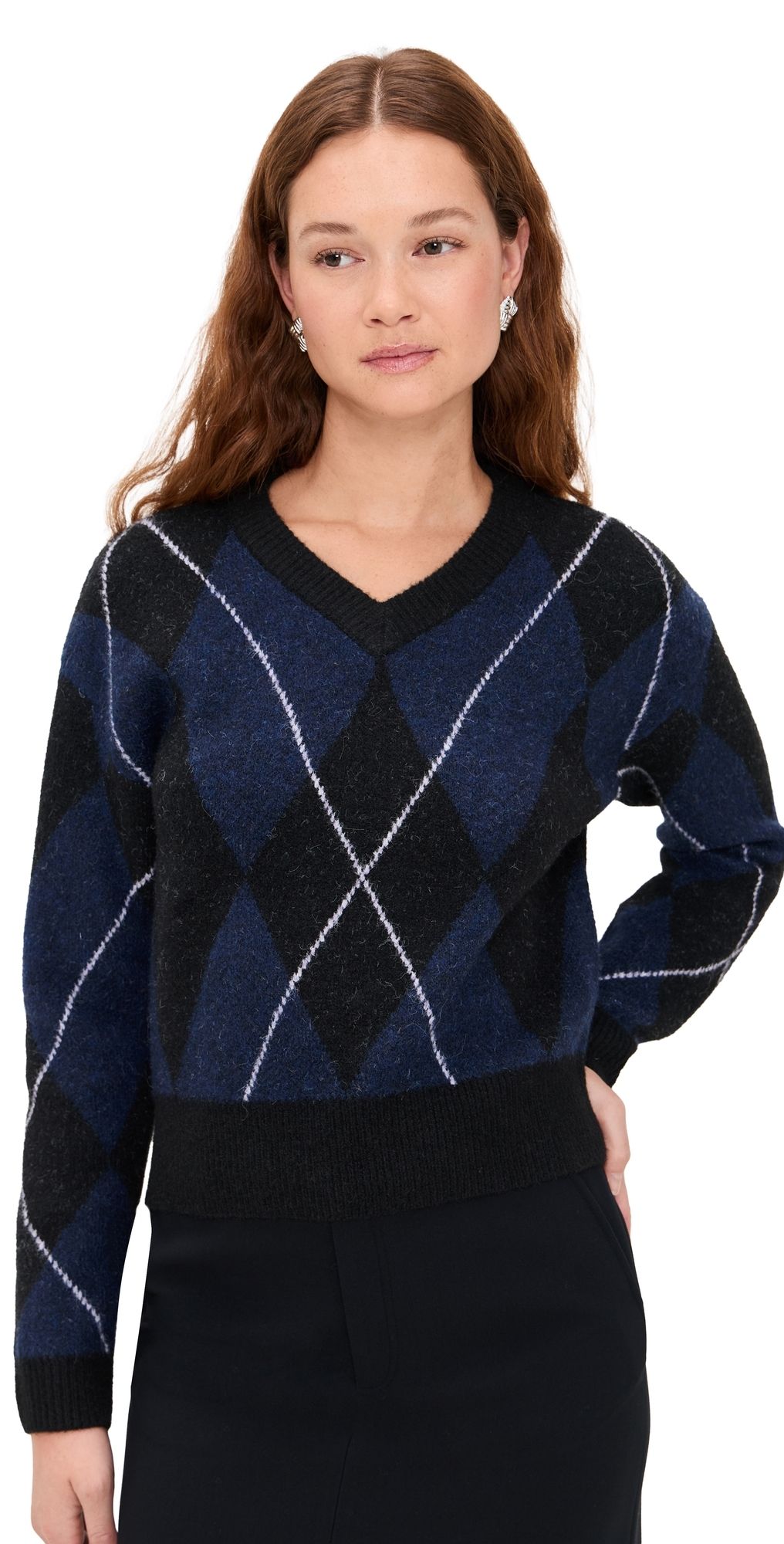 LE BOP Rae Arglye V Neck Sweater Oatmeal Combo XS