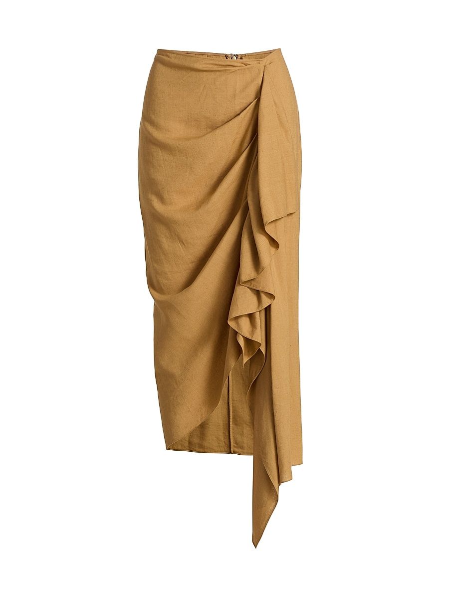 Women's Cascade Linen-Blend Midi-Skirt - Cashew - Size 14