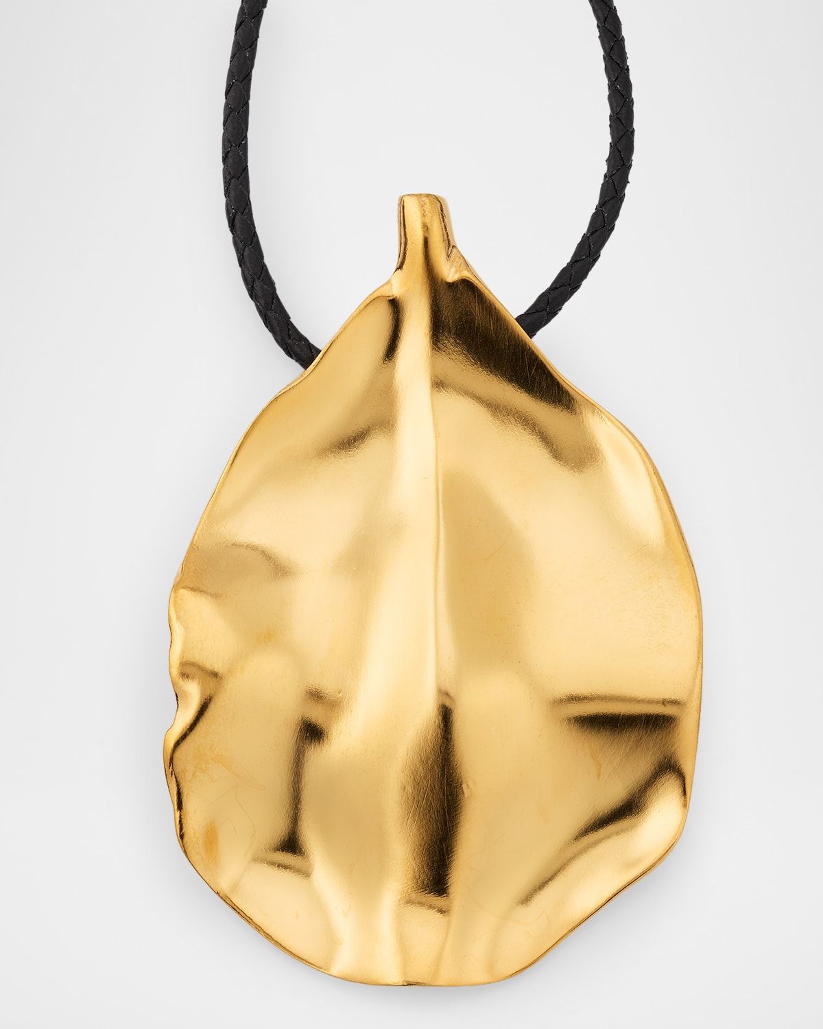 Black Braided Cord Necklace with Petal Pendant