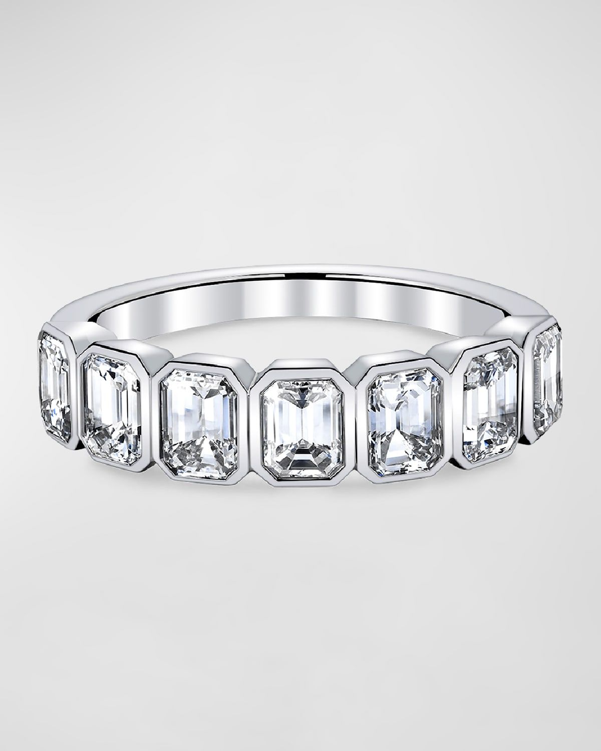 Platinum 7 Stone Band with Bezel Set Emerald Cut Diamonds