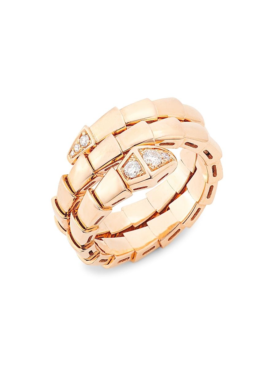 Women's Serpenti Viper 18K Rose Gold & Diamond 2-Coil Ring - Rose Gold - Size Medium