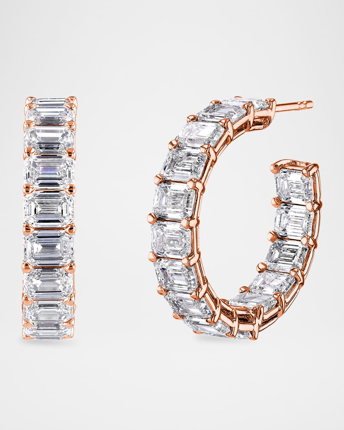 x Danielle Klein 18K Gold East-West Emerald-Cut Diamond Hoop Earrings, 1"Dia., 6.60tcw