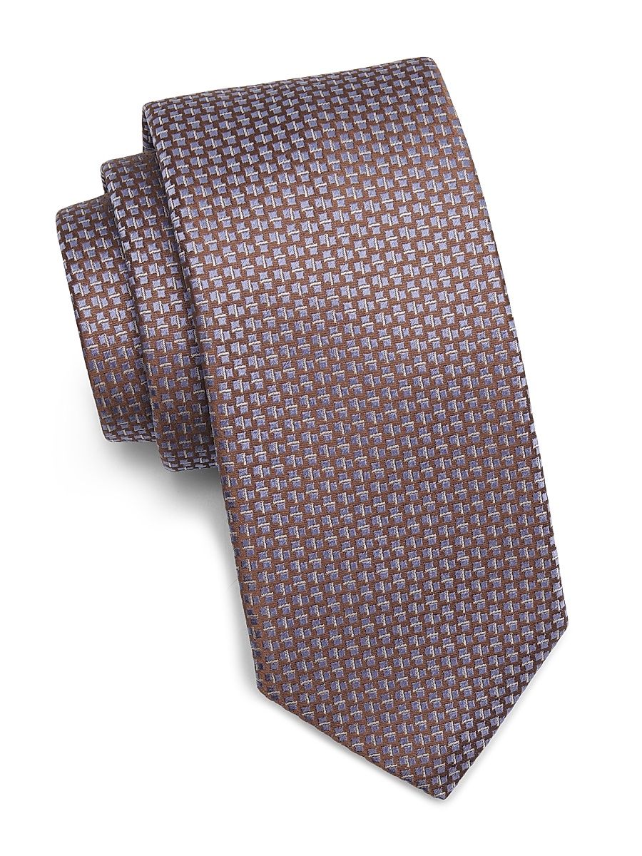 Men's Geometric Woven Silk Tie - Brown Blue