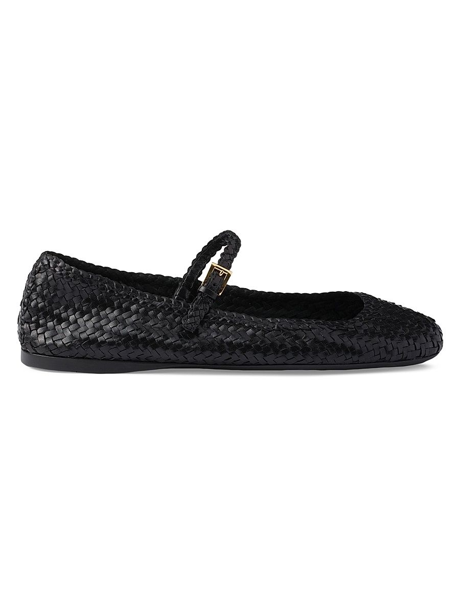 Women's Woven Leather Ballerinas - Black - Size 11