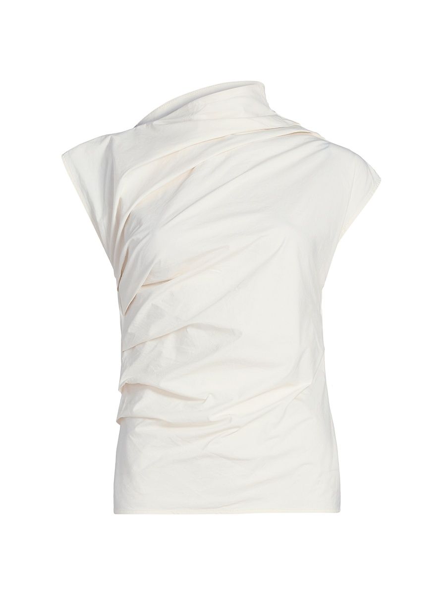 Women's Stretch-Cotton Ruched Top - White - Size 14