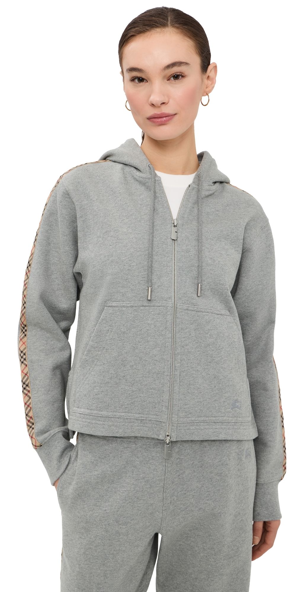 Burberry Harper Zip Hoodie Pale Grey Melange S