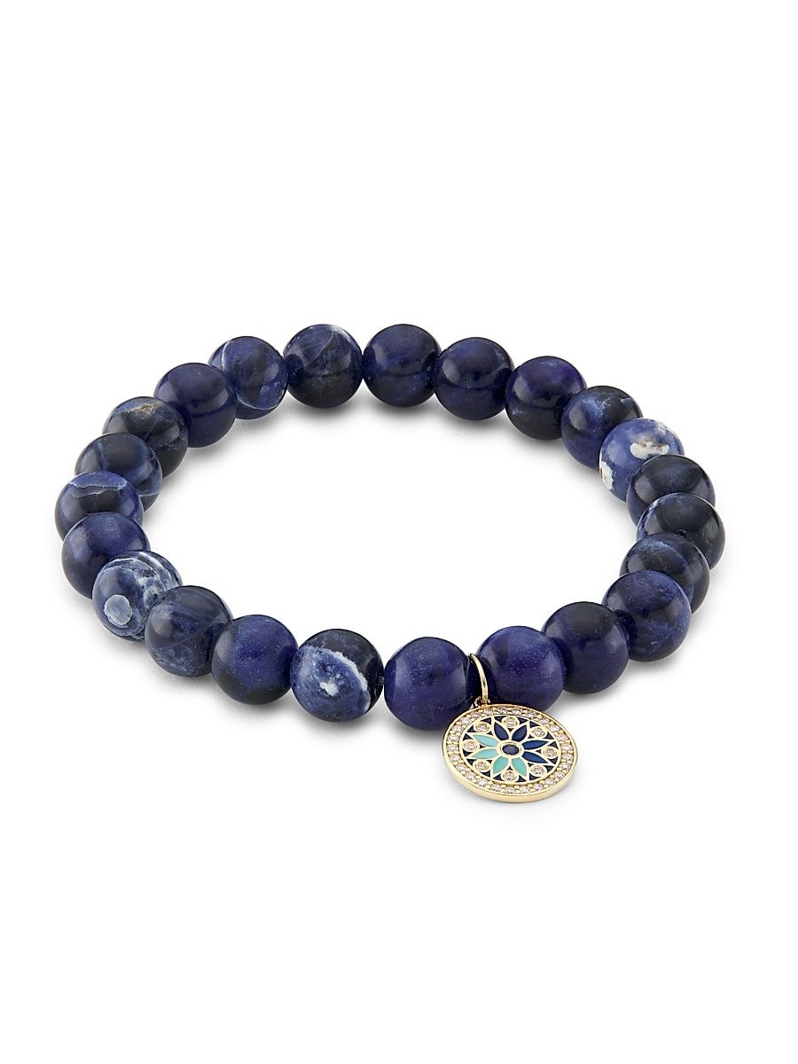 Women's 14K Yellow Gold & Multi-Gemstone Beaded Stretch Bracelet - Blue