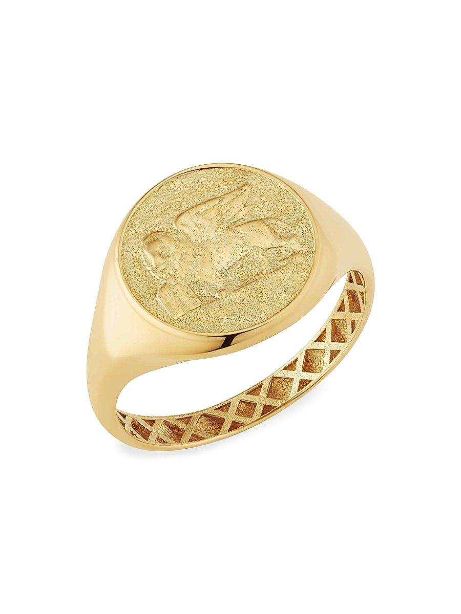 Women's 14K Yellow Gold Flying Lion Signet Ring - Gold - Size 8
