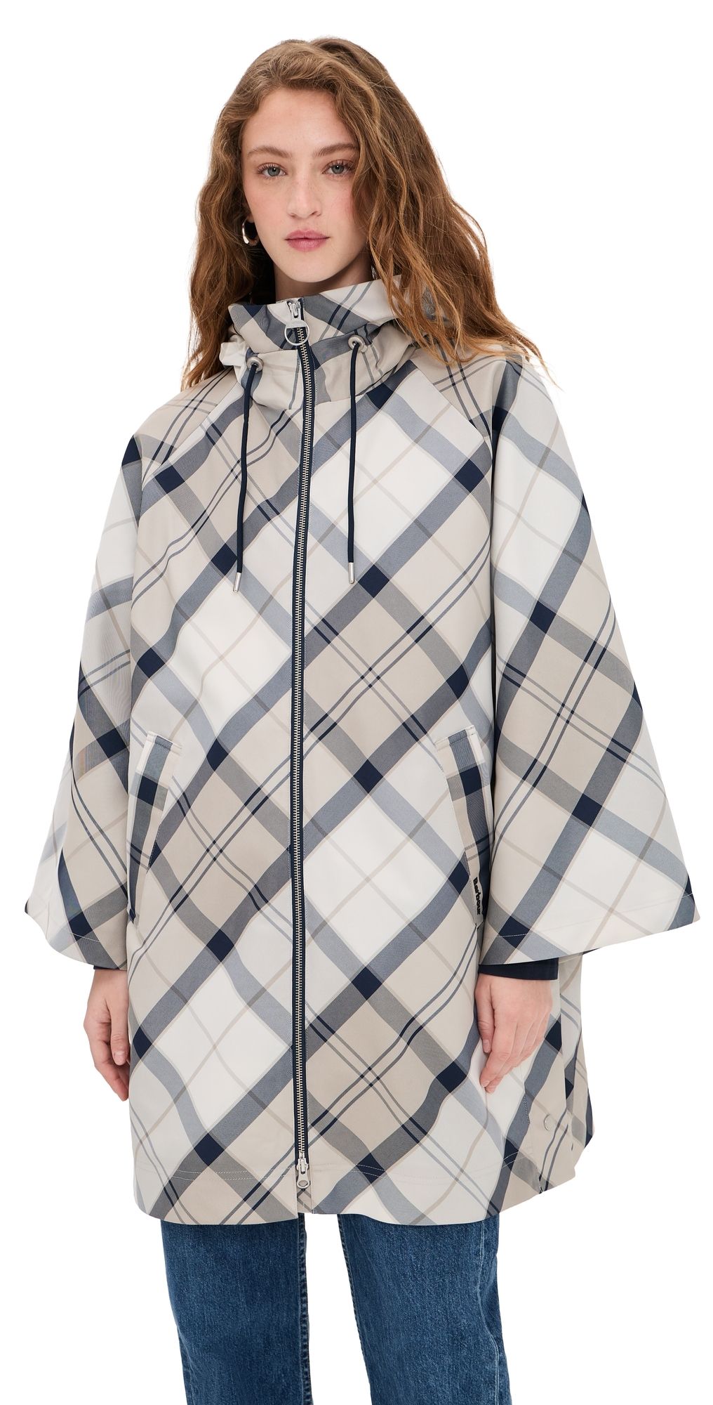 Barbour Kinsale Tartan Cape Coat Dress Navy Tartan L