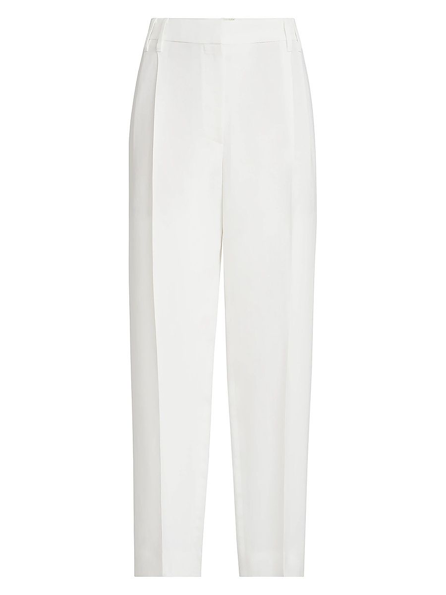 Women's Viscose and Linen Fluid Twill Slouchy Trousers - White - Size 8
