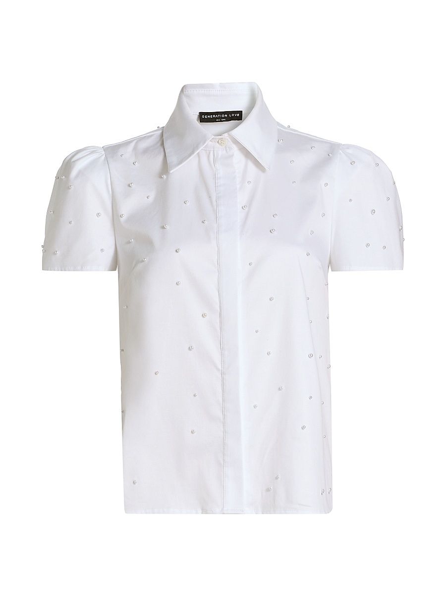 Women's Murphy Imitation-Pearl Embellished Shirt - White Pearl - Size XL