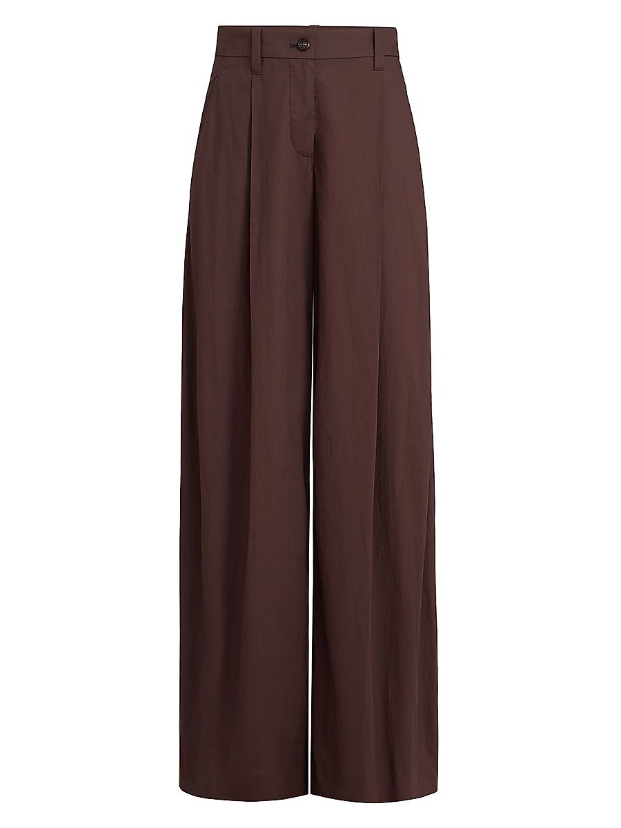 Women's Lightweight Poplin Wide Trousers with Monili - Cocoa - Size 14