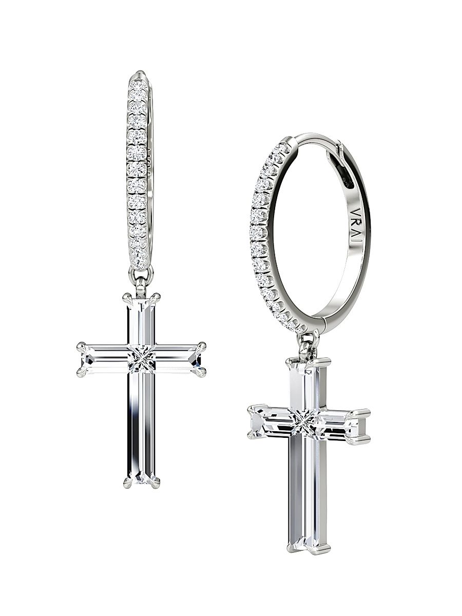 Women's Solitaire Cross Jewelry 14K White Gold & 1.8 0TCW Lab-Grown Diamond Drop Earrings - White Gold