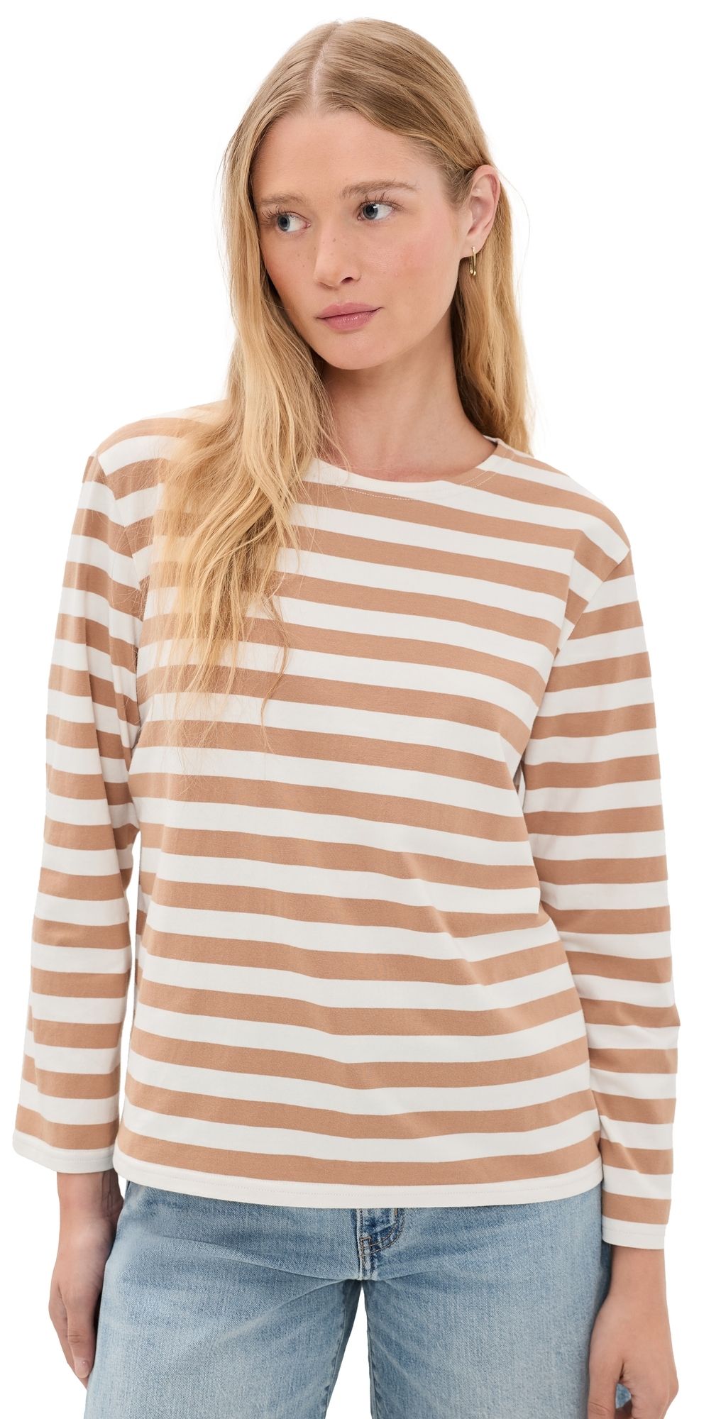Denimist Mills Pond Striped Tee Wide Light Brown Stripe M