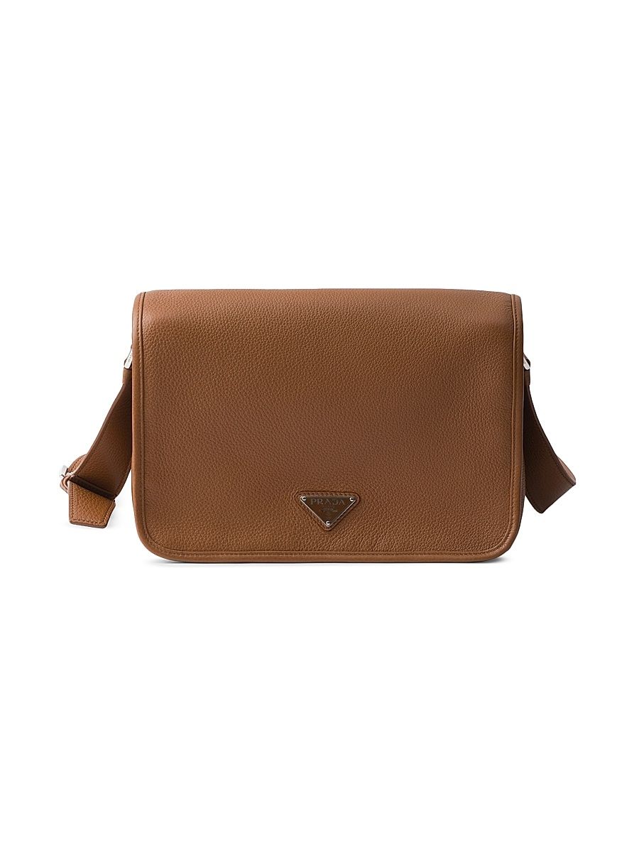 Men's Leather Shoulder Bag - Brown