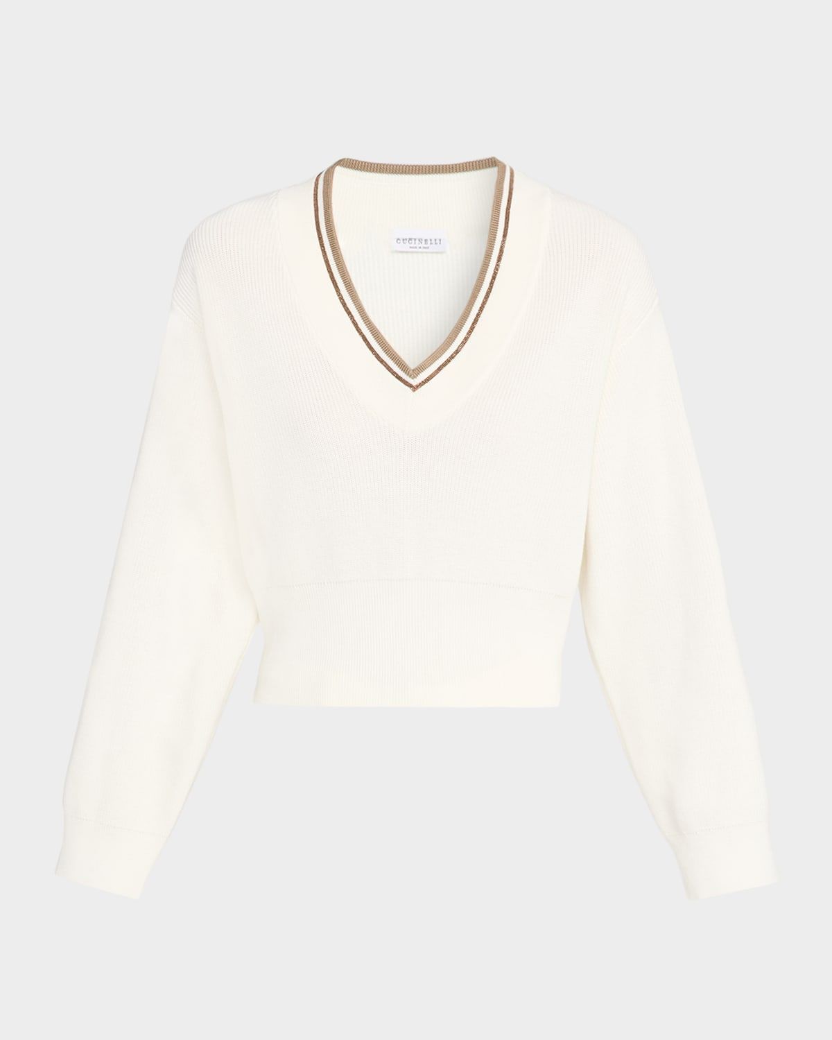 Cotton English Rib V-Neck Sweater