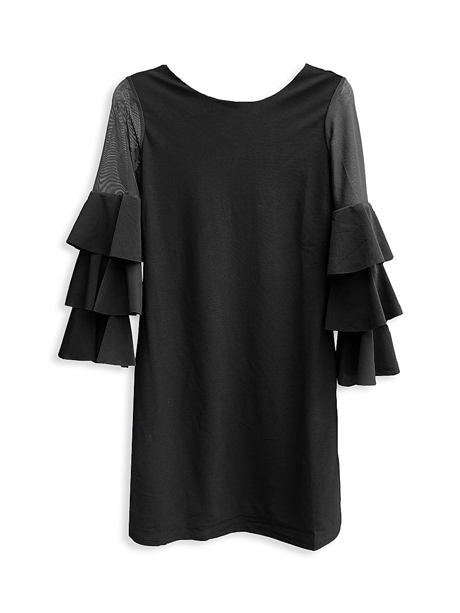 Un Deux Trois Girl's Girl's Ruffle Sleeve Shift Dress - Black - Size 10