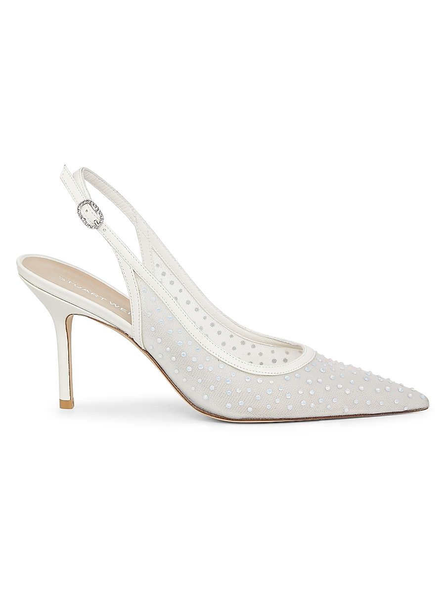 Women's Emilia 85MM Mesh Crystal-Embellished Slingback Pumps - White - Size 9.5