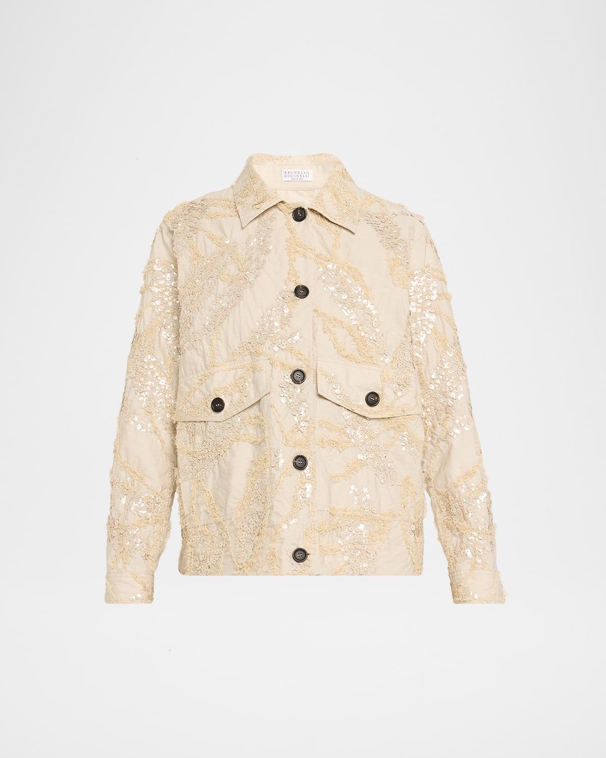 Embroidered Techno Cotton Poplin Deconstructed Shacket