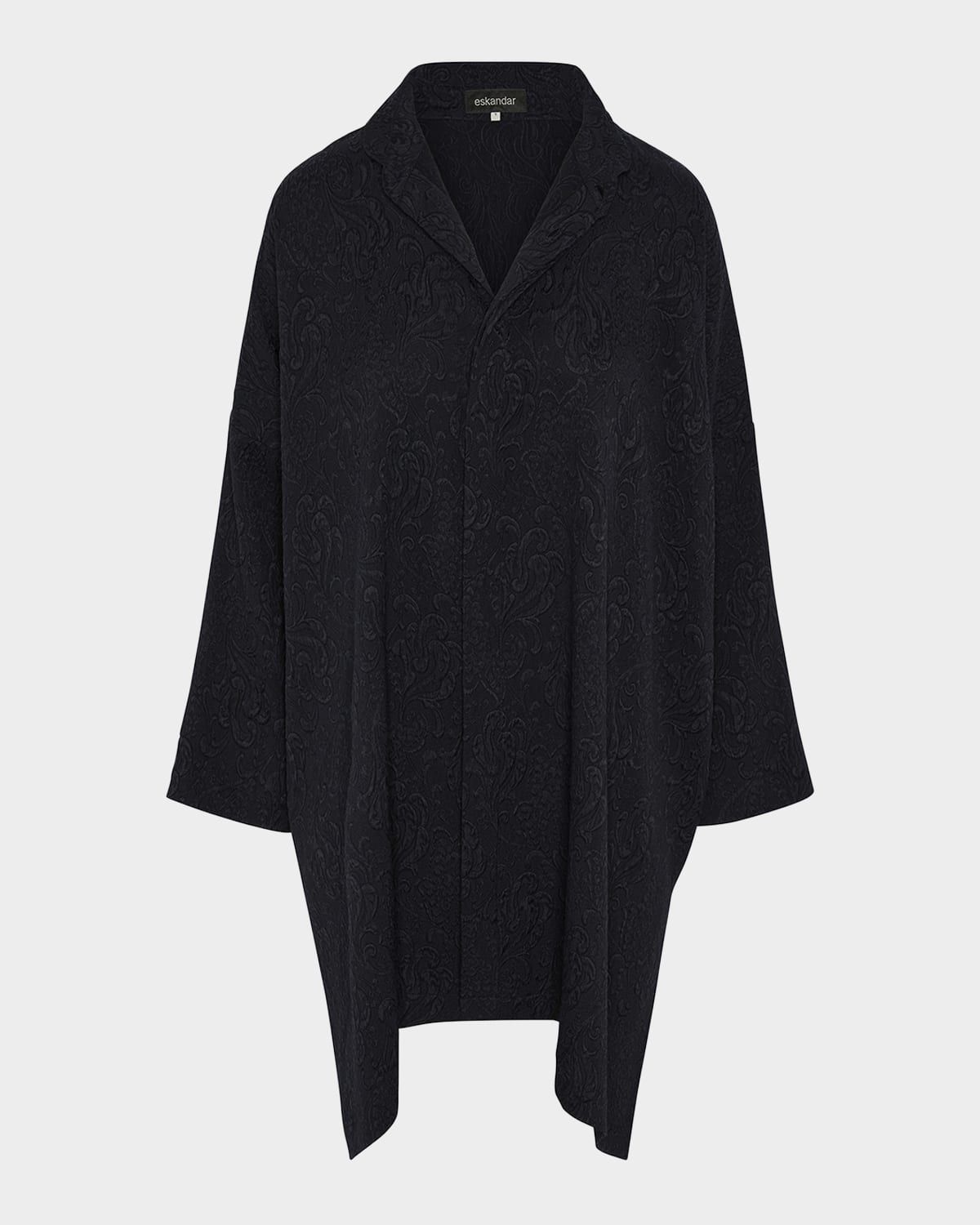 Damask Cloque Wide Longer-Back Double Stand-Collar Shirt With Slits (Very Long Length)