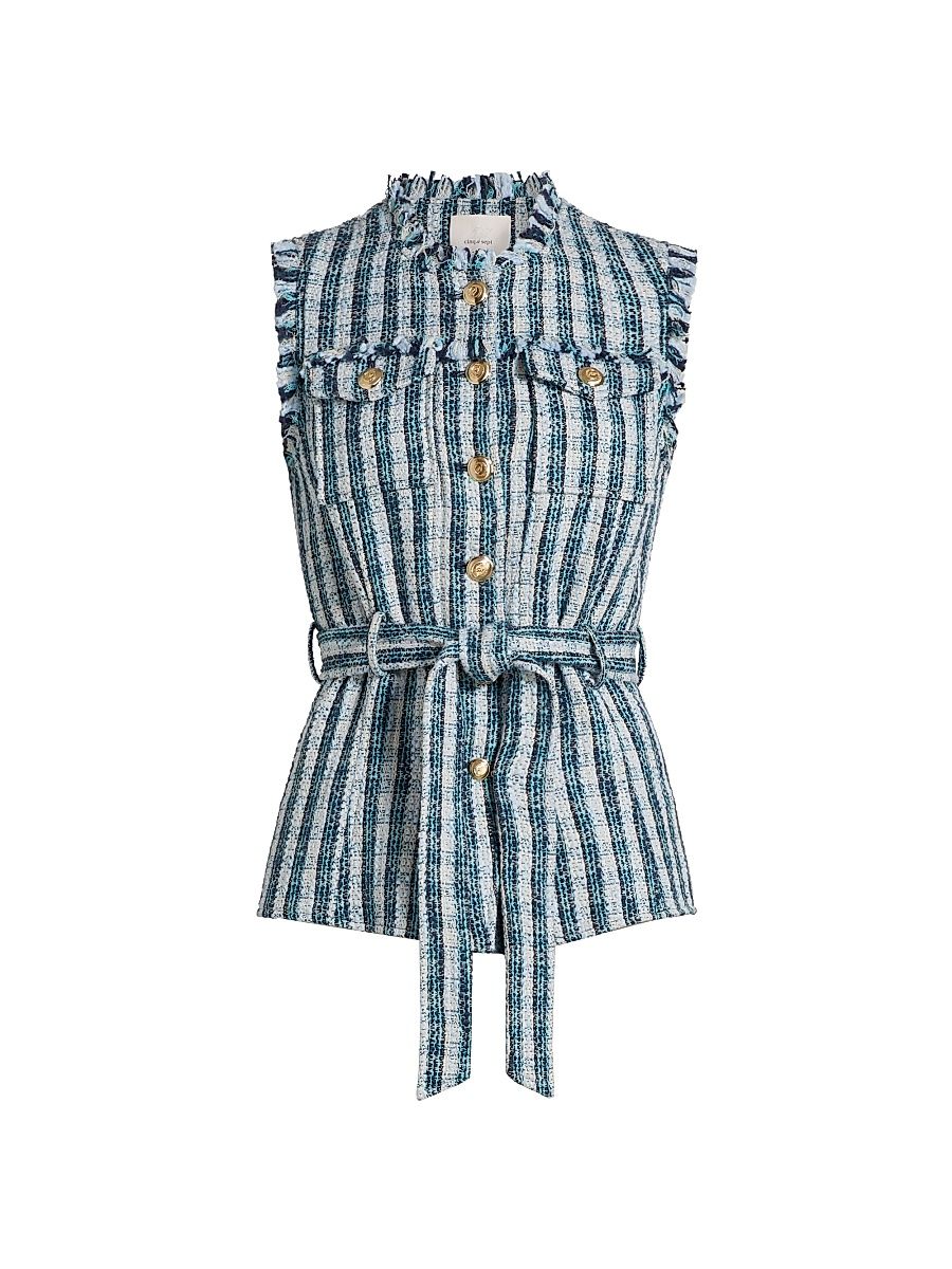 Women's Matilda Renee Tweed Vest - Navy Multi - Size Large