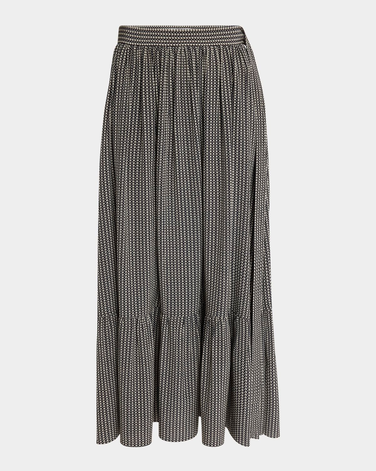 Micro Check Silk Maxi Skirt