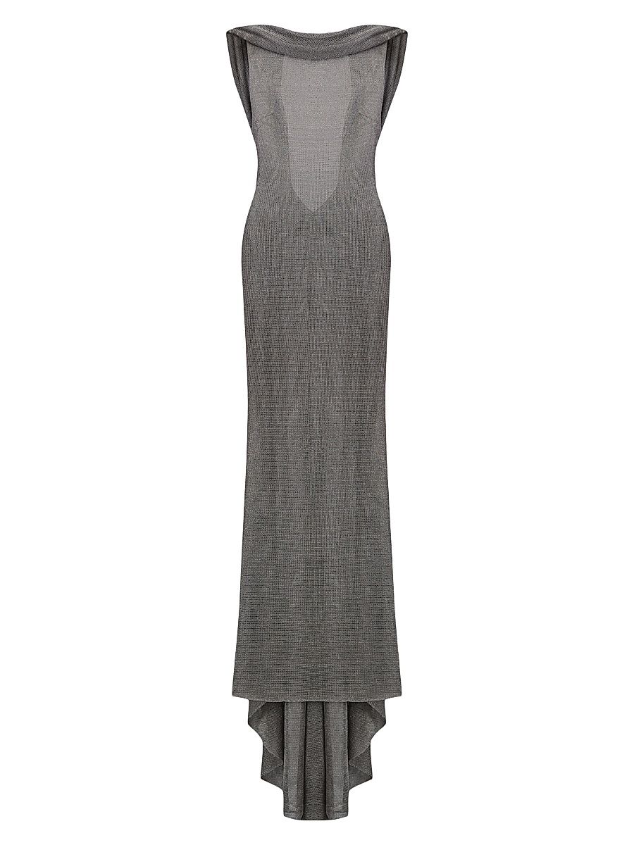 Women's Jeanne Metallic Knit Cowl Neck Gown - Le Chevalier - Size 10