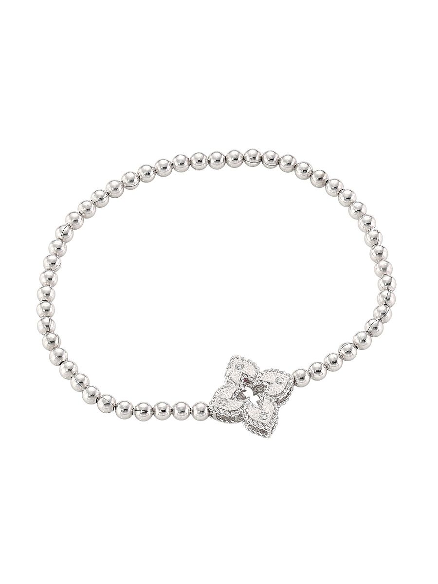 Women's Petite Venetian Small Station 18K White Gold & Diamond Stretch Bracelet - White Gold