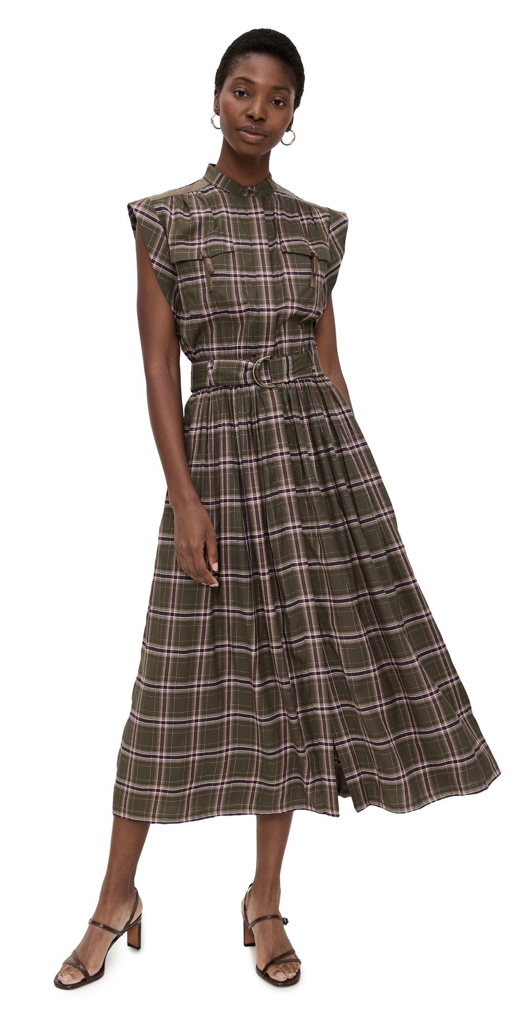Ramy Brook Joe Dress Deep Olive Plaid L