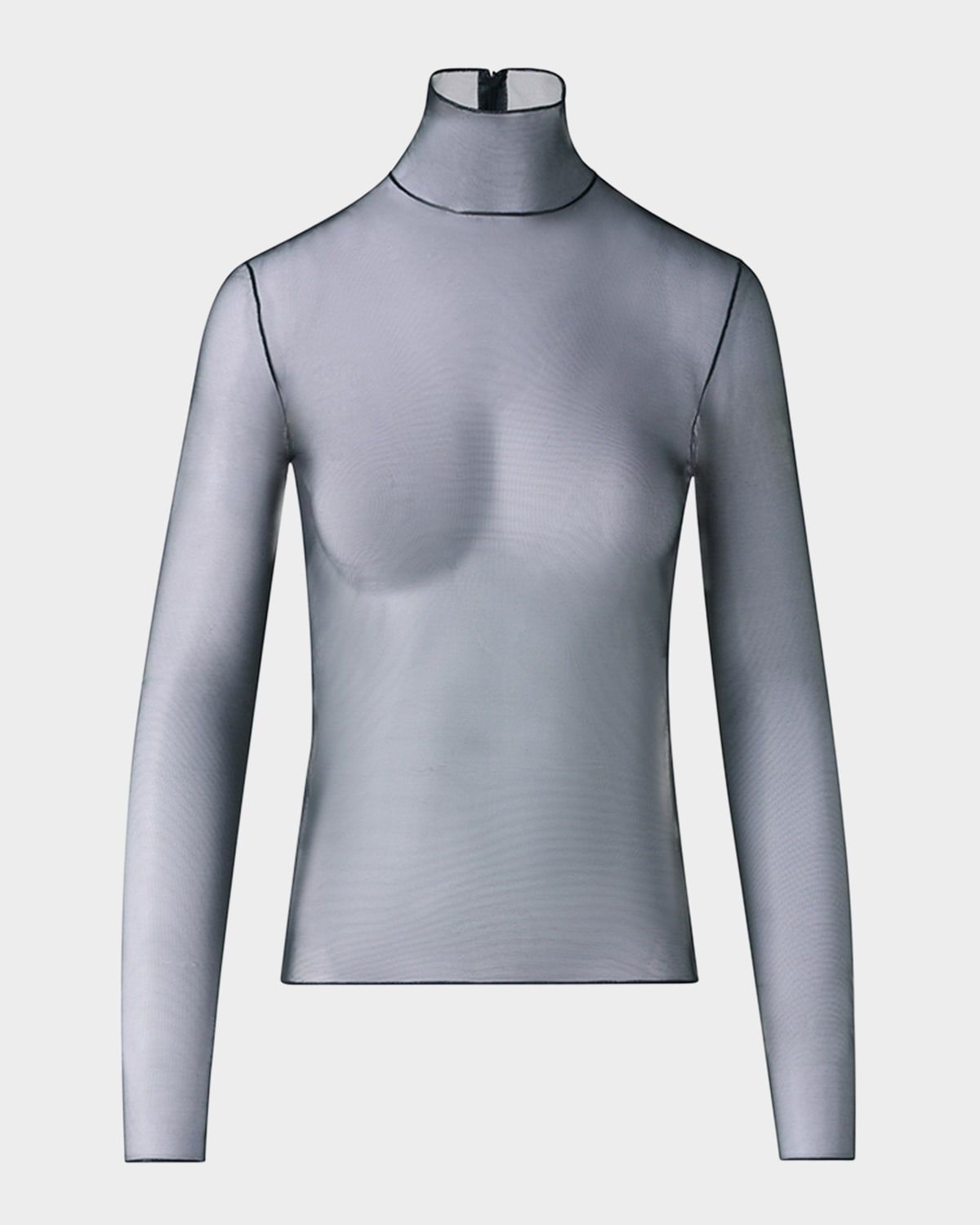 Mock-Neck Stretch Tulle Fitted Long-Sleeve Shirt