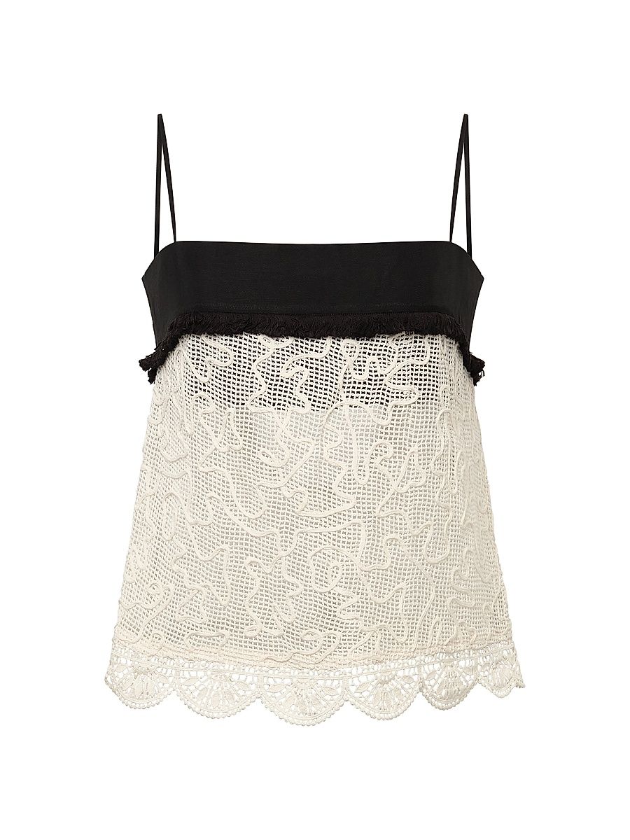 Women's Jayde Embroidered Cotton Mesh Camisole Top - Ivory Black - Size 10