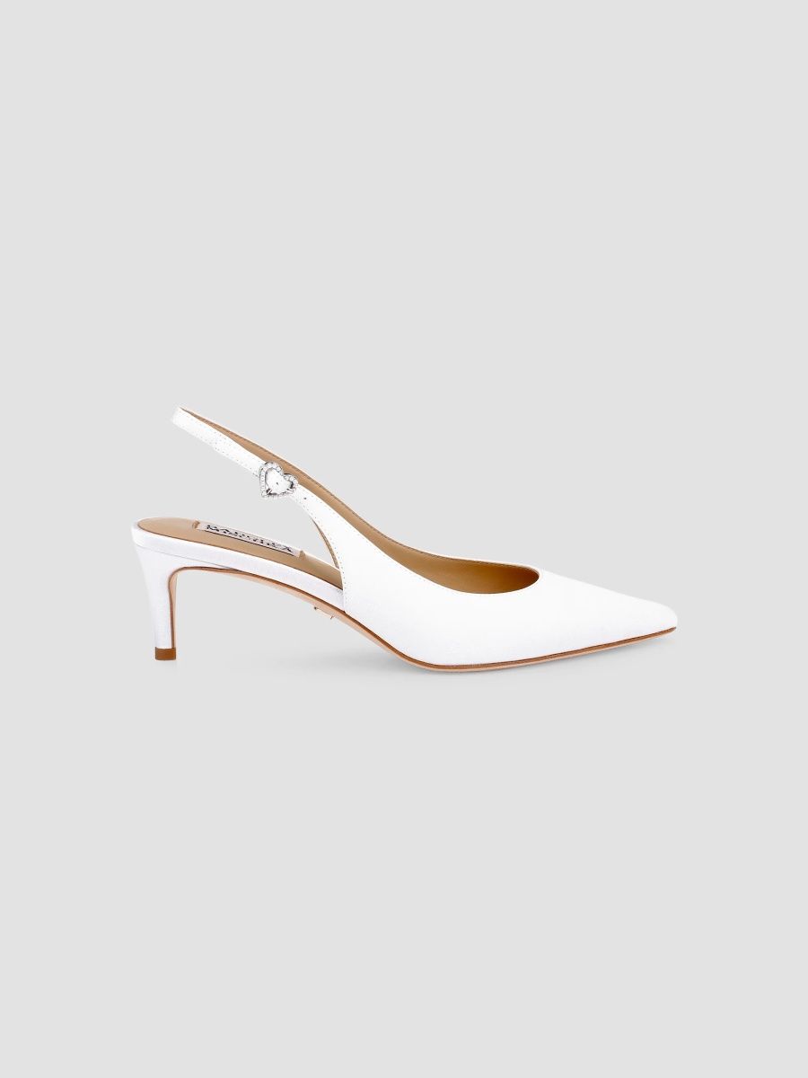 Badgley Mischka Women's Ruthie 55MM Embellished-Buckle Slingback Pumps - White Crepe - Size 11