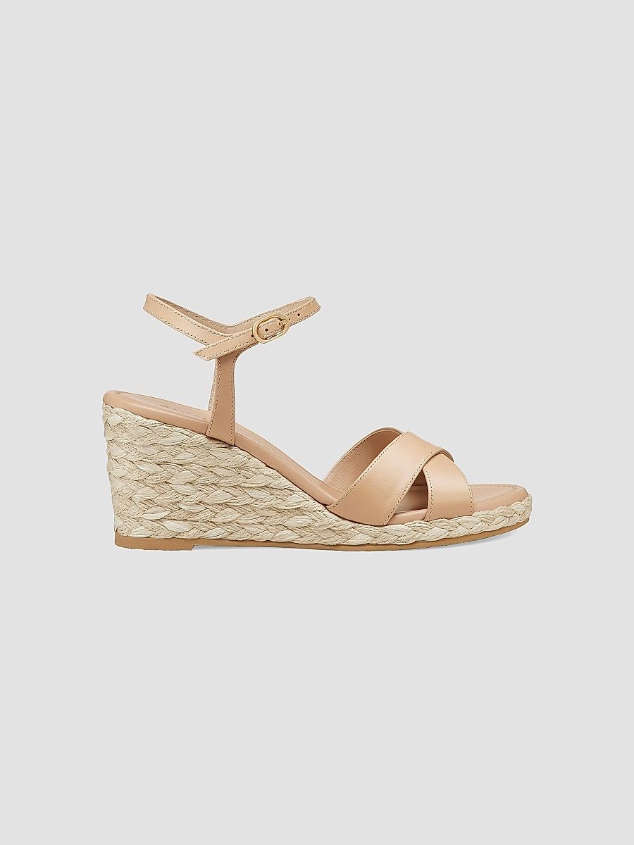 Stuart Weitzman Women's Dayna Leather Espadrille Sandals - Cream - Size 8