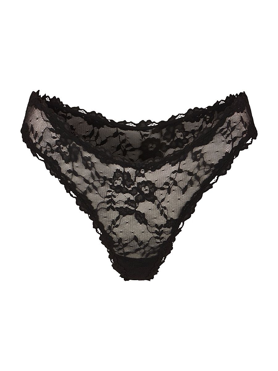 Women's Stretch Lace Dipped Thong - Soot - Size Large