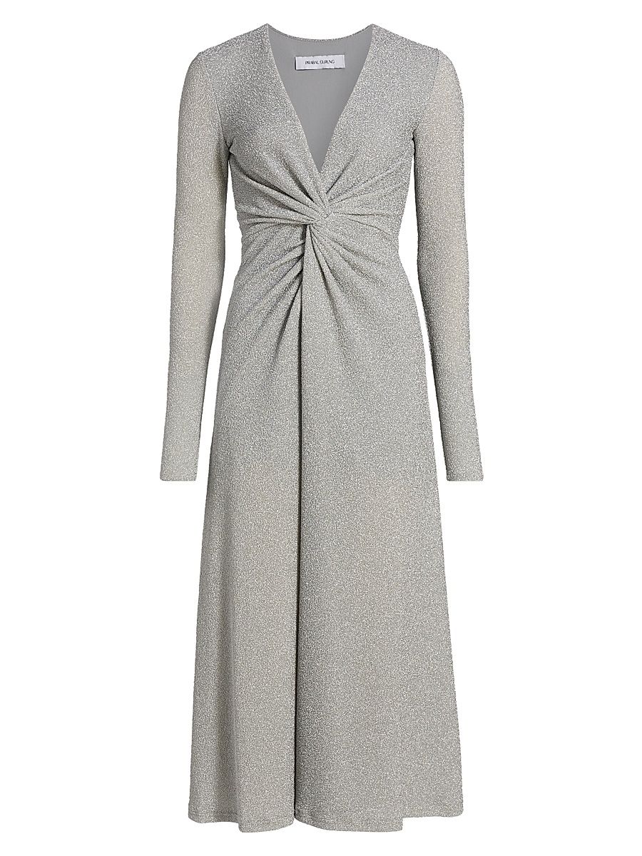 Women's Shimmer Twist Midi-Dress - Silver - Size XL