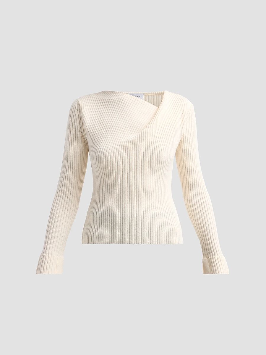Milly Women's Greer Asymmetric Ribbed Knit Top - White - Size XL