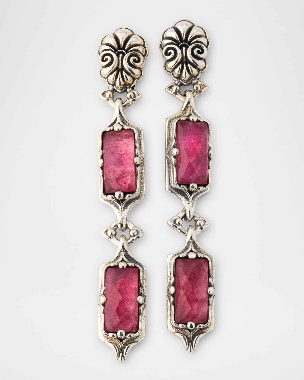Ivy Rock Crystal, Strawberry Quartz and MOP Linear Earrings