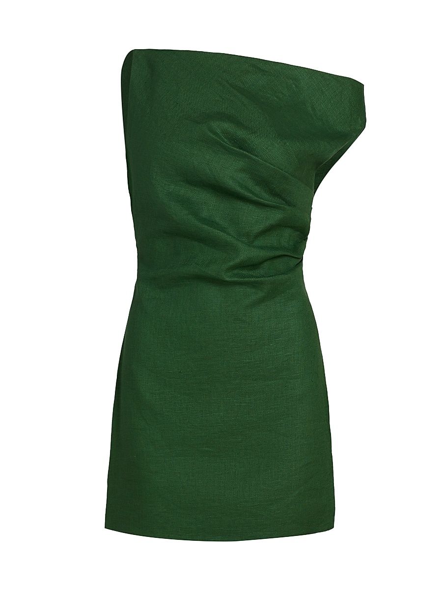 Women's Winnie Draped Linen Minidress - Palm Green - Size Large